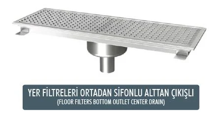 Yer Filtreleri Ortadan Sifonlu Alttan Çıkışlı 300x2490x150 (Floor Filters Bottom Outlet Center Drain) Çıkış Çapı : Ø50 mm (Outlet Diameter : Ø50 mm)